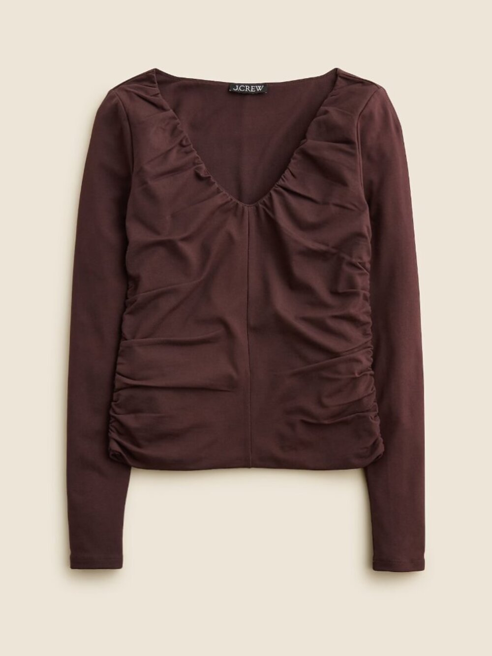 NWT J.Crew Ruched V-Neck Stretch Cotton Top Cocoa Brown XL